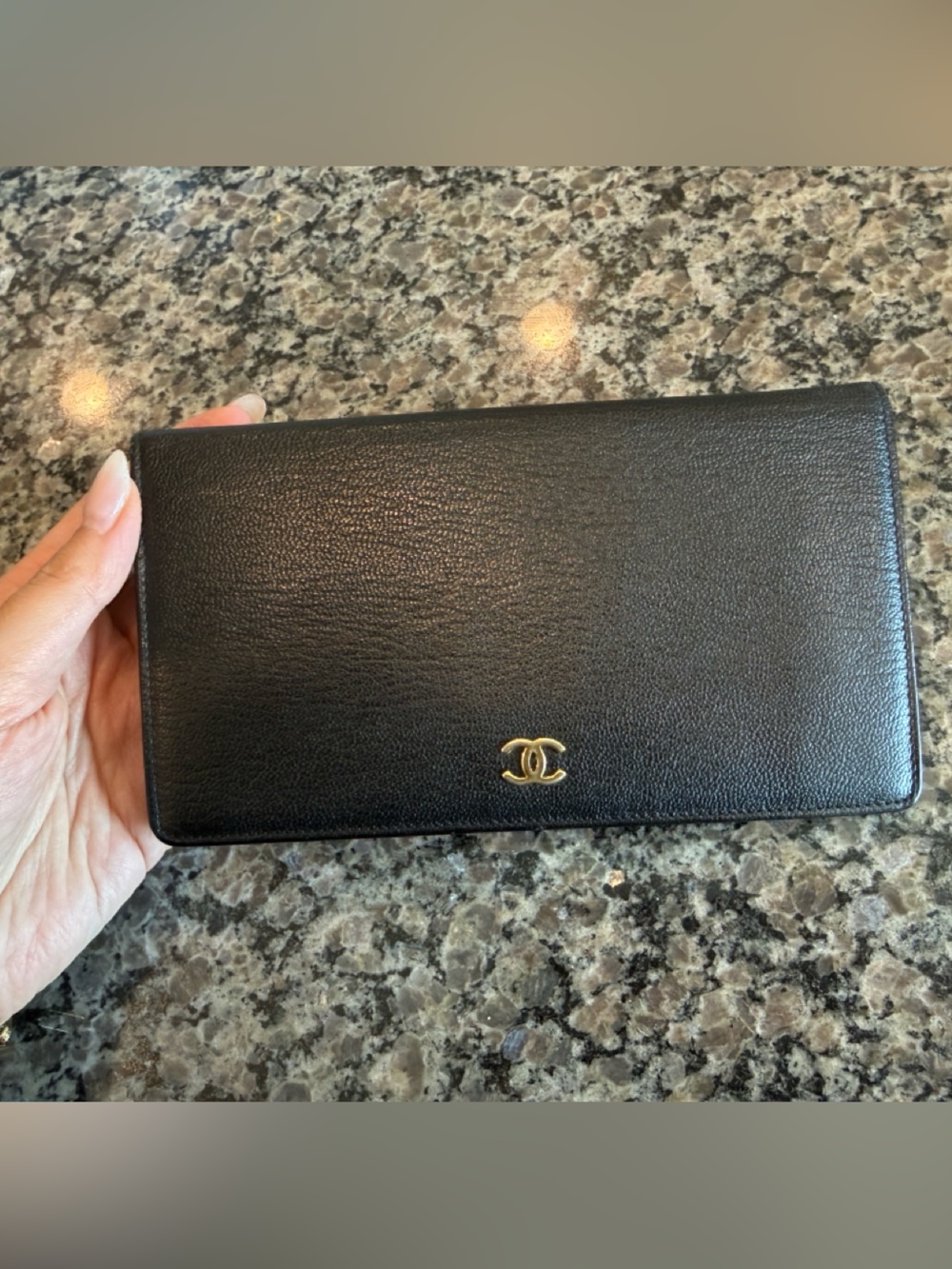 CHANEL Black Leather Wallet with Gold CC Logo